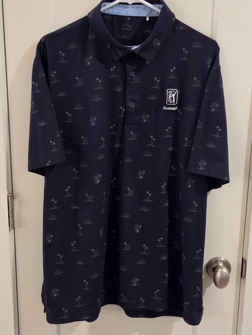 Puma TPC Scotsdale WM Open Performance Golf Polo Shirt - Size XL Sun/Palm AOP